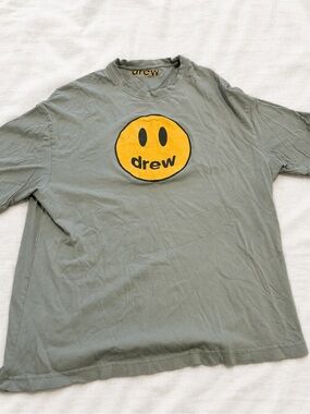 DREW Olive Green Short-Sleeve Tee with Yellow Smile Patch